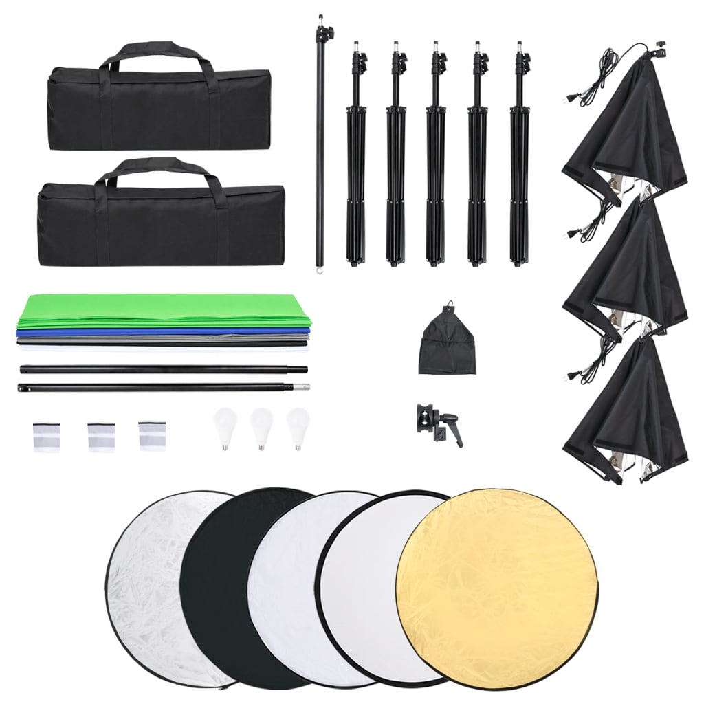 Fotostudio-Beleuchtung Set mit Hintergründen und Reflektor - Premium Studioscheinwerfer & -blitzgeräte - Just €251.19! Shop now at homesales4u