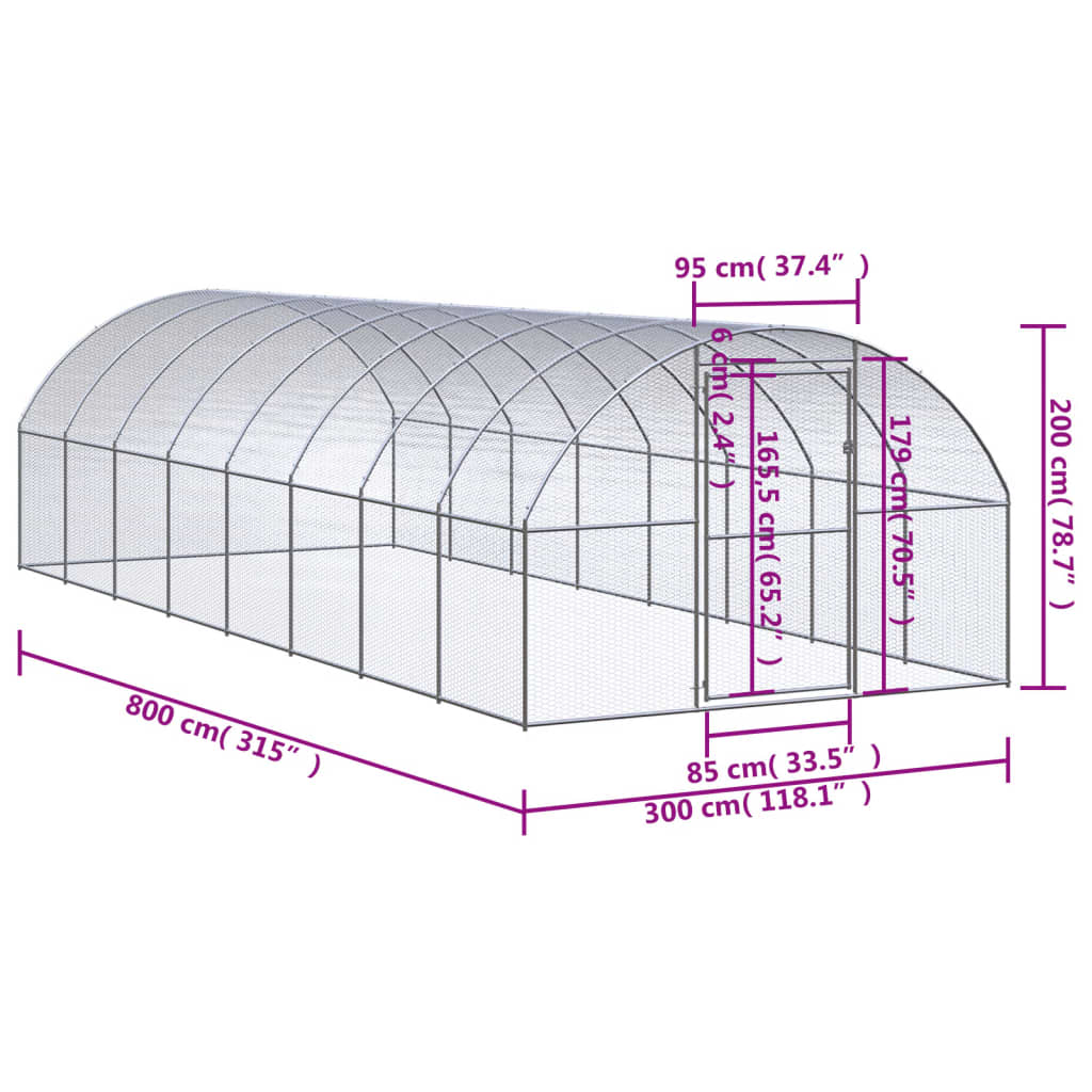 Outdoor-Hühnerstall 3x8x2 m Verzinkter Stahl - Premium Lebensräume & Gehege für Kleintiere - Just €628.62! Shop now at homesales4u