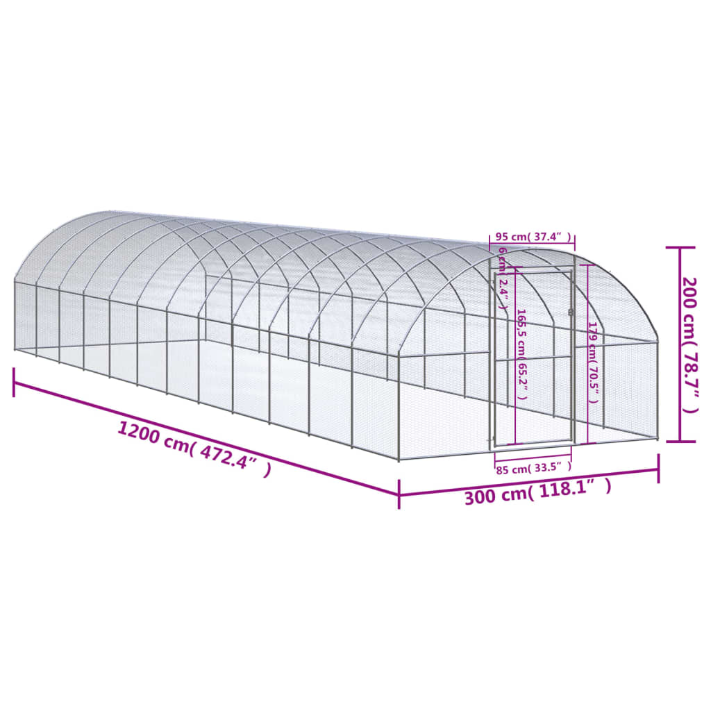 Outdoor-Hühnerstall 3x12x2 m Verzinkter Stahl - Premium Lebensräume & Gehege für Kleintiere - Just €907.08! Shop now at homesales4u