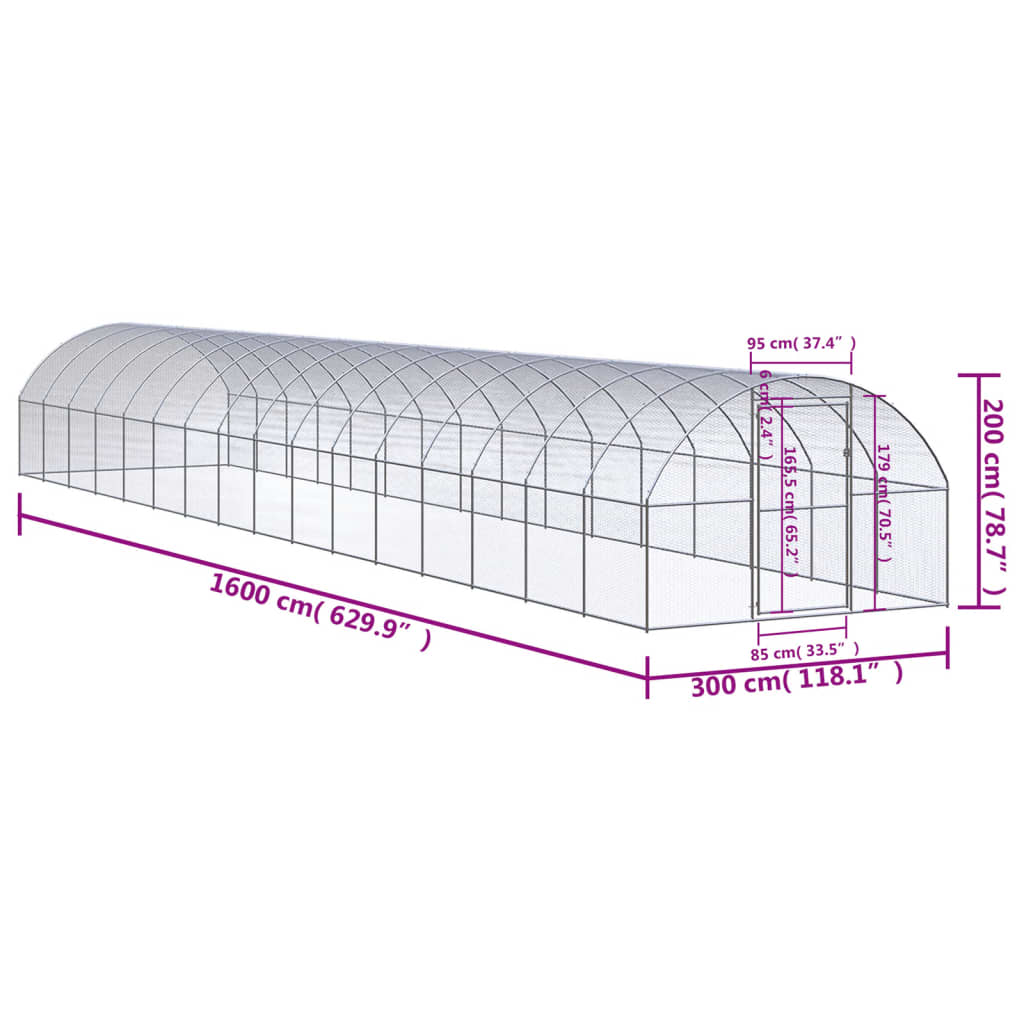 Outdoor-Hühnerstall 3x16x2 m Verzinkter Stahl - Premium Lebensräume & Gehege für Kleintiere - Just €1198.32! Shop now at homesales4u