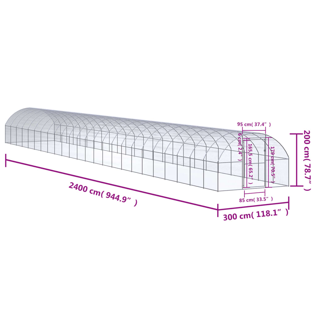 Outdoor-Hühnerstall 3x24x2 m Verzinkter Stahl - Premium Lebensräume & Gehege für Kleintiere - Just €1779.92! Shop now at homesales4u