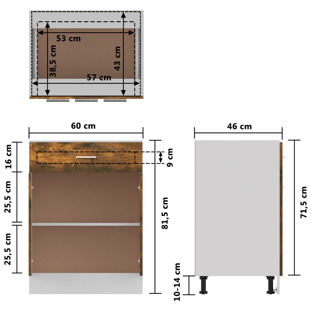 Unterschrank mit Schublade Lyon Räuchereiche 60x46x81,5 cm - Premium Küchenschränke - Just €99.49! Shop now at homesales4u