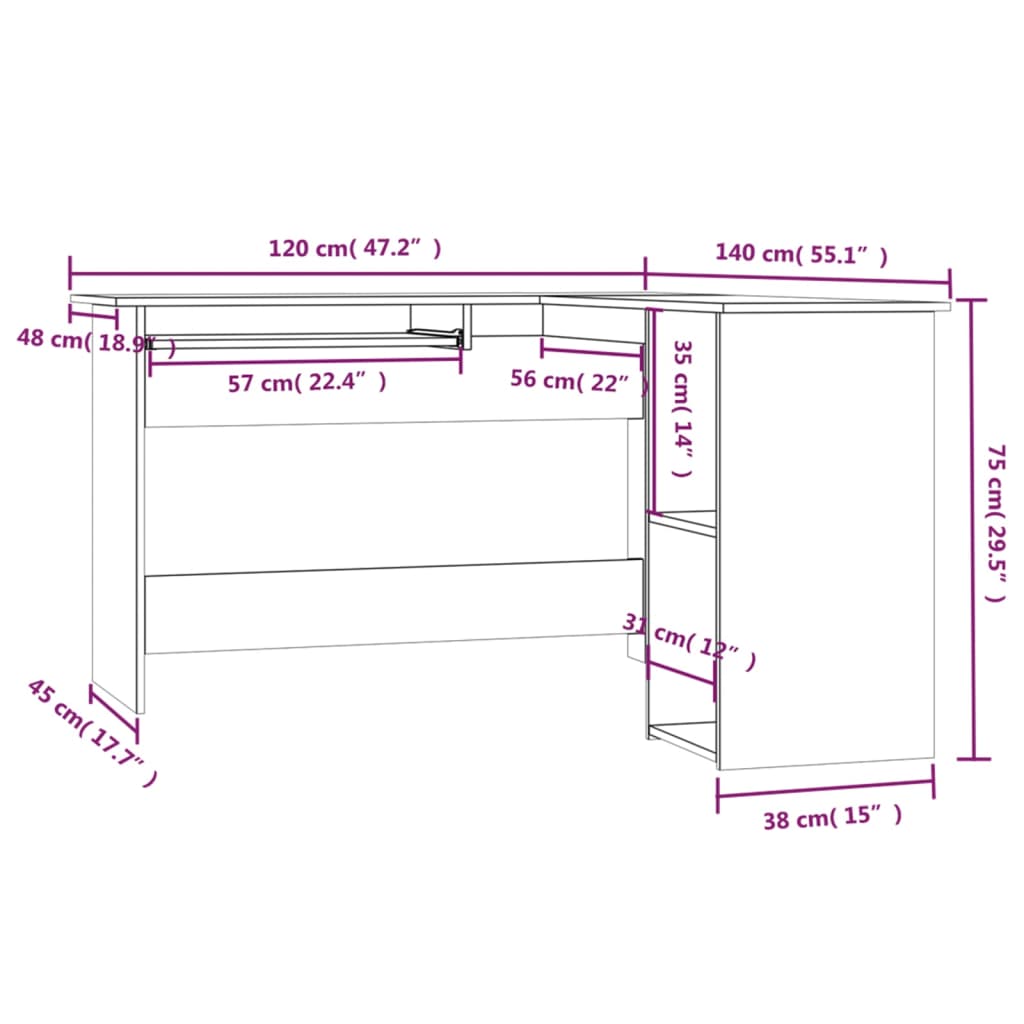 Eckschreibtisch Braun Eichen-Optik 120x140x75 cm Holzwerkstoff - Premium Schreibtische - Just €155.34! Shop now at homesales4u