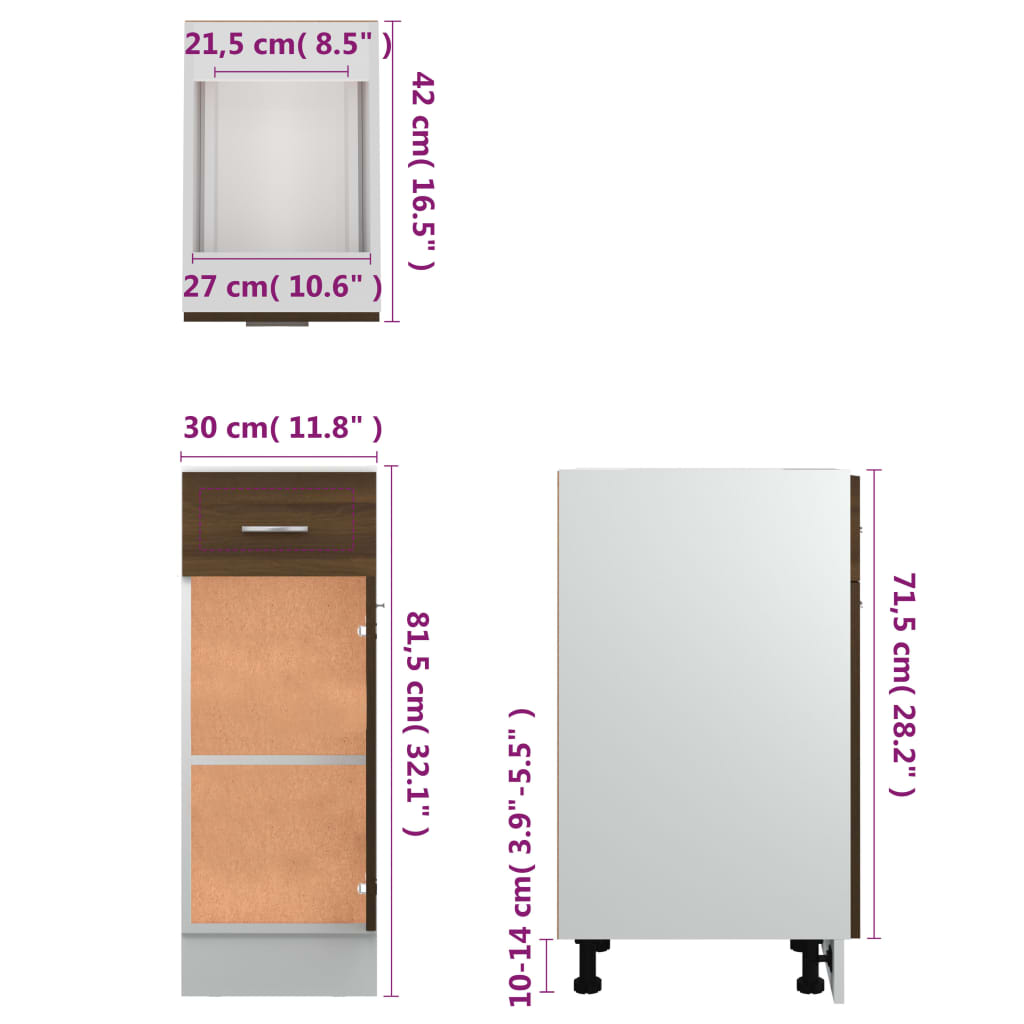 Unterschrank mit Schublade Lyon Braun Eichen-Optik 30x46x81,5 cm - Premium Küchenschränke - Just €70.38! Shop now at homesales4u