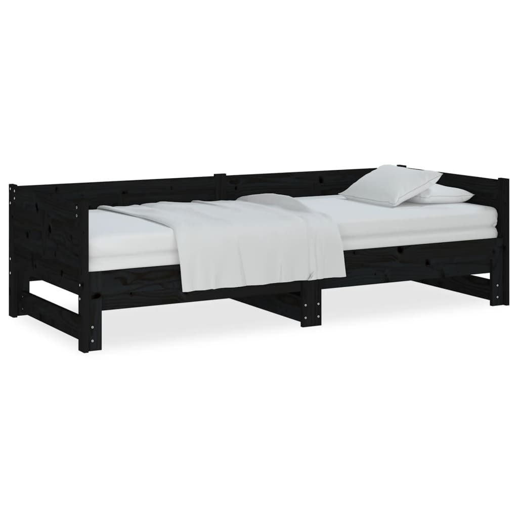 Ausziehbares Tagesbett Schwarz Massivholz Kiefer 2x(80x200) cm - Premium Betten & Bettgestelle - Just €261.59! Shop now at homesales4u