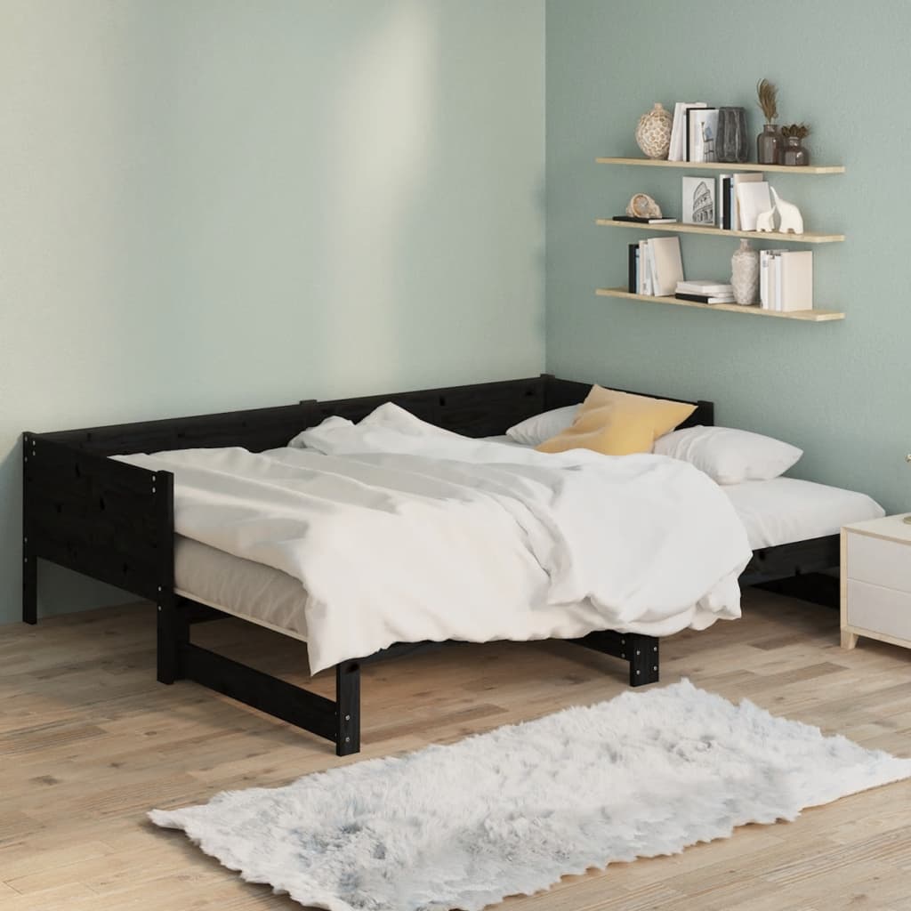 Ausziehbares Tagesbett Schwarz Massivholz Kiefer 2x(80x200) cm - Premium Betten & Bettgestelle - Just €261.59! Shop now at homesales4u
