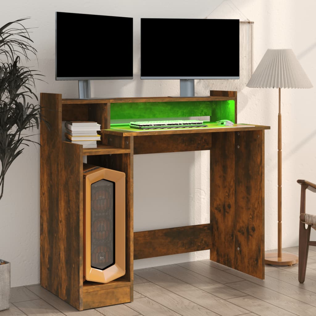 Schreibtisch mit LEDs Räuchereiche 97x45x90 cm Holzwerkstoff - Premium Schreibtische - Just €72.56! Shop now at homesales4u