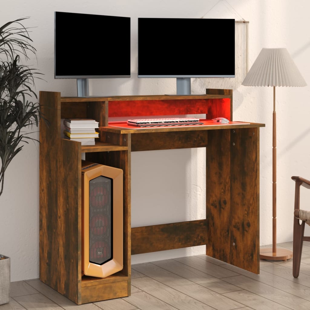 Schreibtisch mit LEDs Räuchereiche 97x45x90 cm Holzwerkstoff - Premium Schreibtische - Just €72.56! Shop now at homesales4u