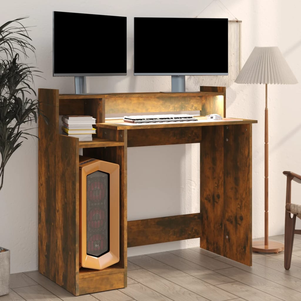 Schreibtisch mit LEDs Räuchereiche 97x45x90 cm Holzwerkstoff - Premium Schreibtische - Just €72.56! Shop now at homesales4u