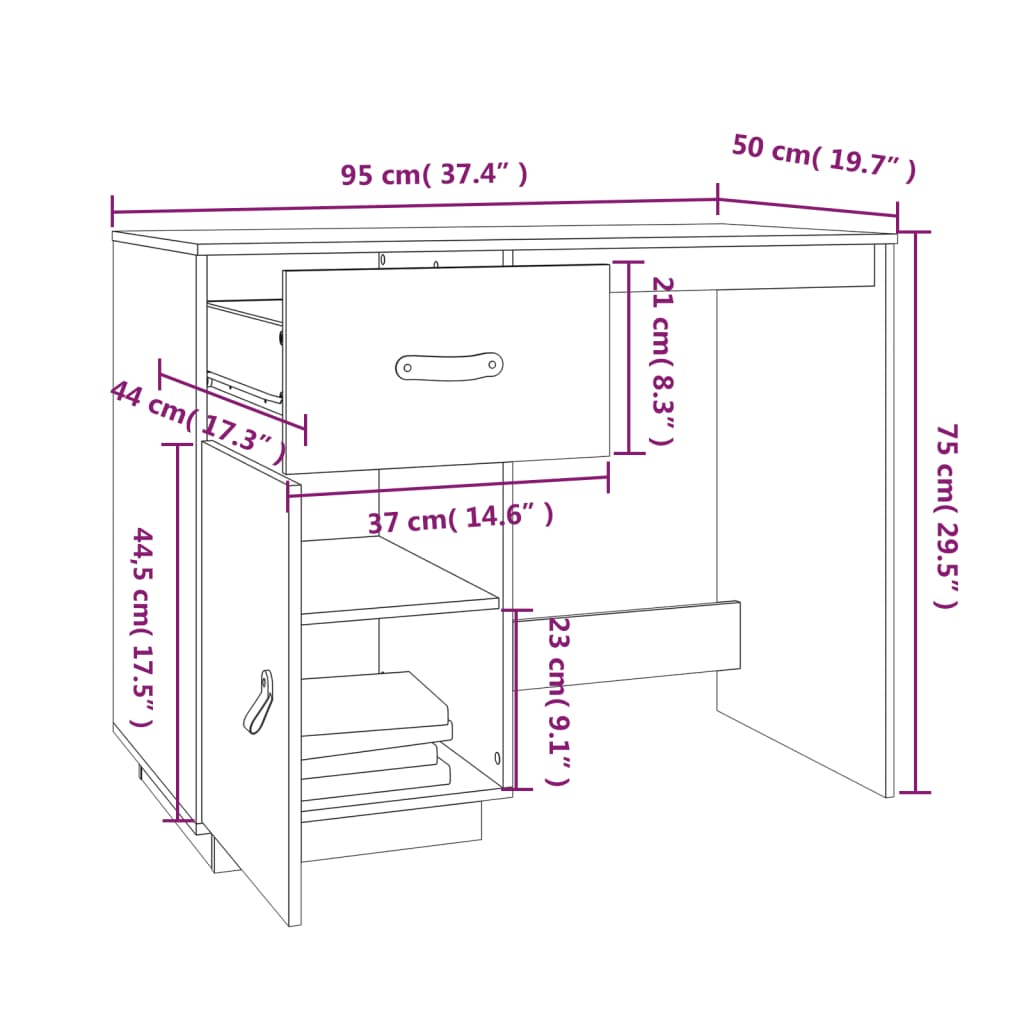 Schreibtisch Schwarz 95x50x75cm Massivholz Kiefer - Premium Schreibtische - Just €179.86! Shop now at homesales4u