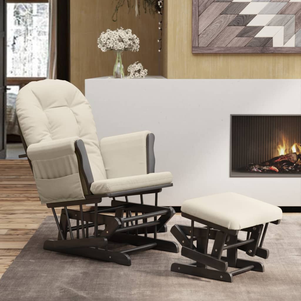 Schaukelsessel mit Hocker Gleitend Cremeweiß Stoff - Premium Schaukelstühle - Just €336.11! Shop now at homesales4u