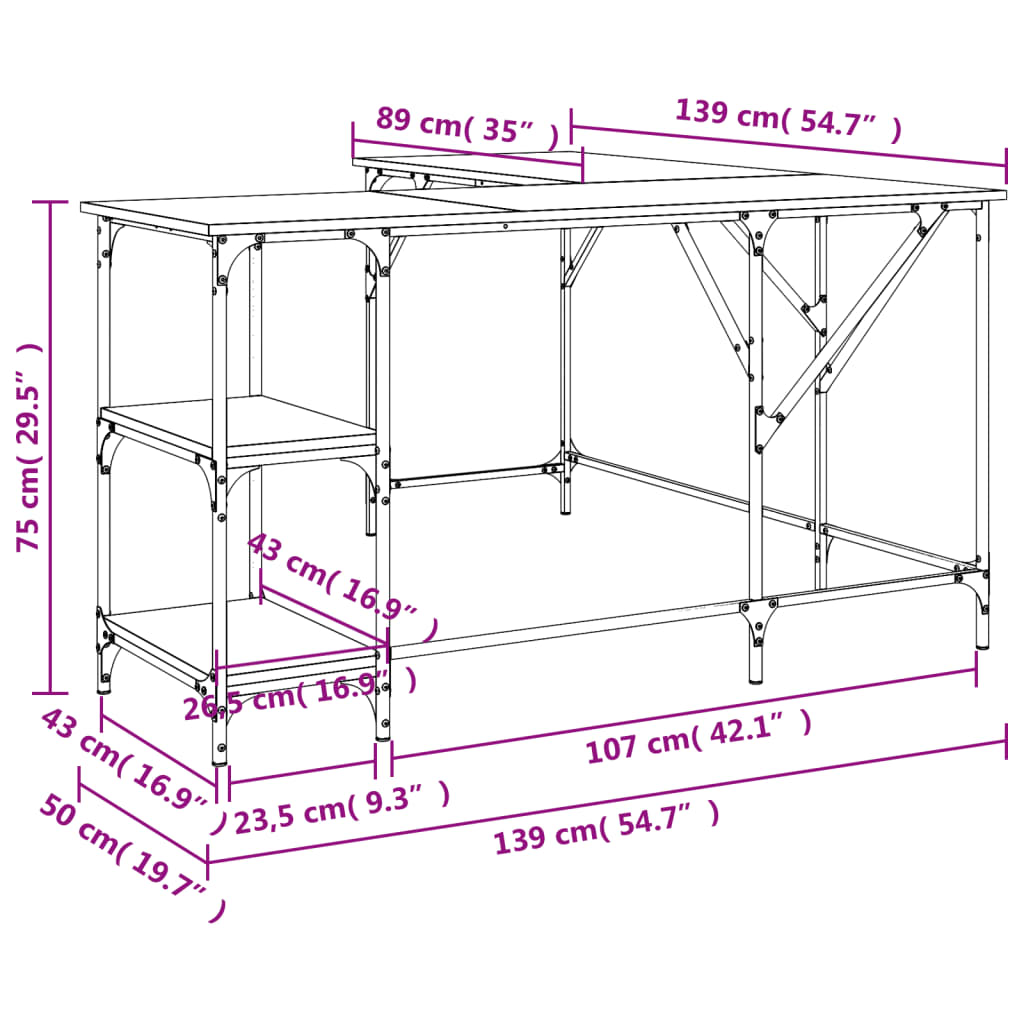 Schreibtisch Räuchereiche 139x139x75 cm Holzwerkstoff - Premium Schreibtische - Just €115.06! Shop now at homesales4u