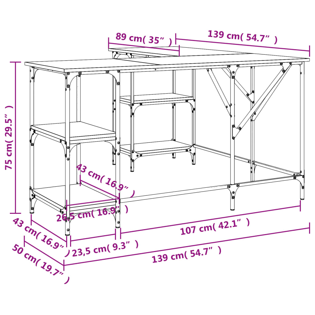 Schreibtisch Räuchereiche 139x139x75 cm Holzwerkstoff - Premium Schreibtische - Just €122.09! Shop now at homesales4u