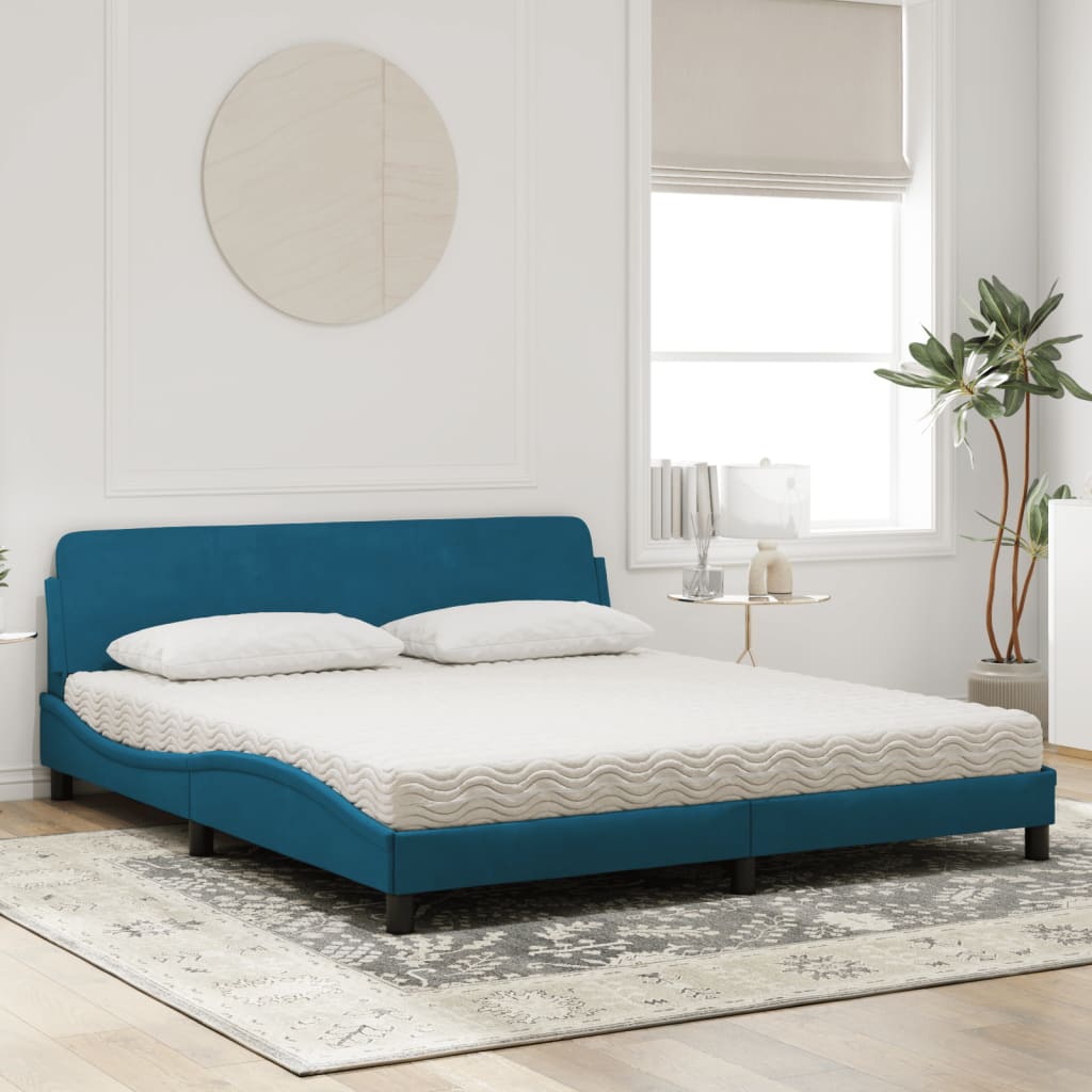 Bett mit Matratze Blau 180x200 cm Samt - Premium Betten & Bettgestelle - Just €453.79! Shop now at homesales4u