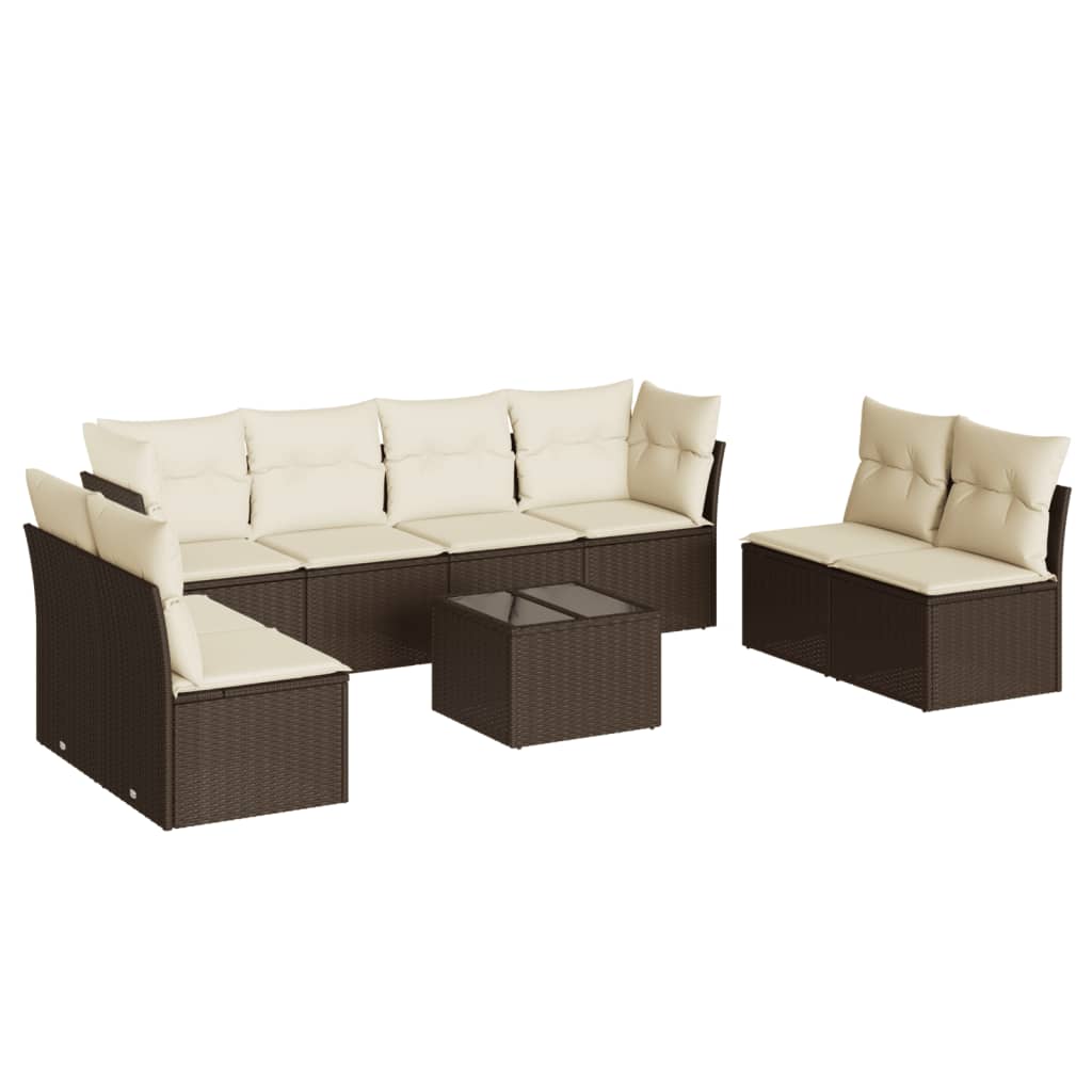 9-tlg. Garten-Sofagarnitur mit Kissen Braun Poly Rattan - Premium Gartenmöbel-Sets - Just €673.39! Shop now at homesales4u