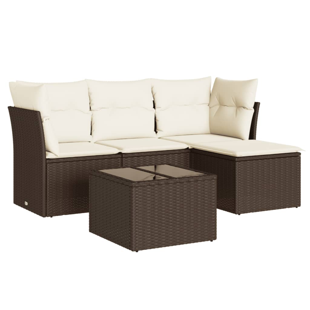 5-tlg. Garten-Sofagarnitur mit Kissen Braun Poly Rattan - Premium Gartenmöbel-Sets - Just €429.17! Shop now at homesales4u
