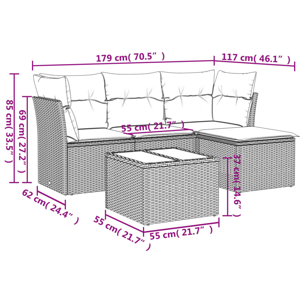 5-tlg. Garten-Sofagarnitur mit Kissen Braun Poly Rattan - Premium Gartenmöbel-Sets - Just €429.17! Shop now at homesales4u
