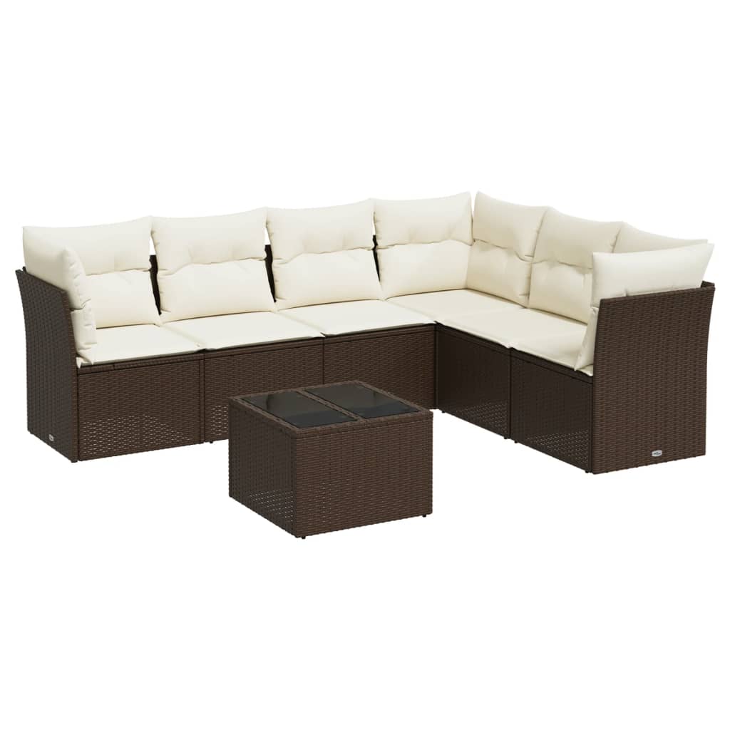 7-tlg. Garten-Sofagarnitur mit Kissen Braun Poly Rattan - Premium Gartenmöbel-Sets - Just €590.12! Shop now at homesales4u