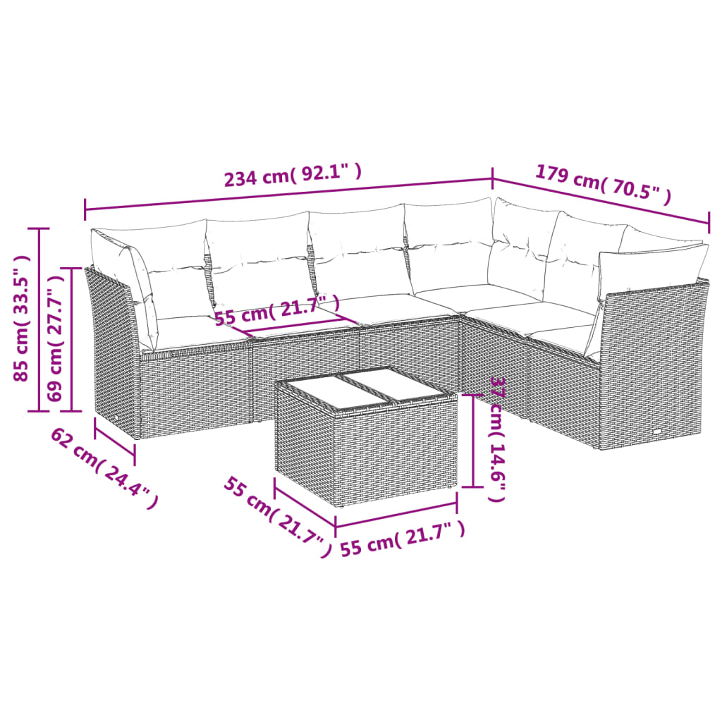 7-tlg. Garten-Sofagarnitur mit Kissen Braun Poly Rattan - Premium Gartenmöbel-Sets - Just €590.12! Shop now at homesales4u
