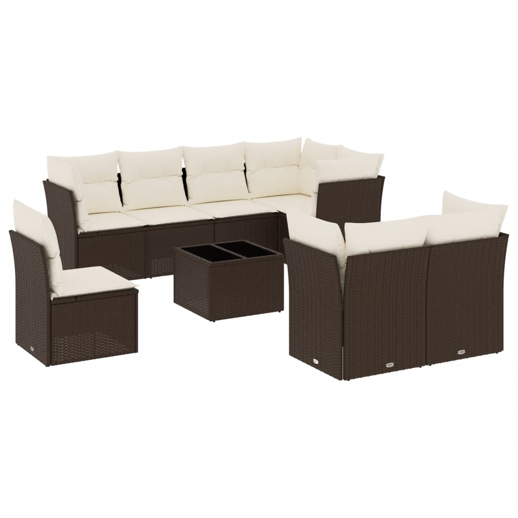 9-tlg. Garten-Sofagarnitur mit Kissen Braun Poly Rattan - Premium Gartenmöbel-Sets - Just €795.68! Shop now at homesales4u