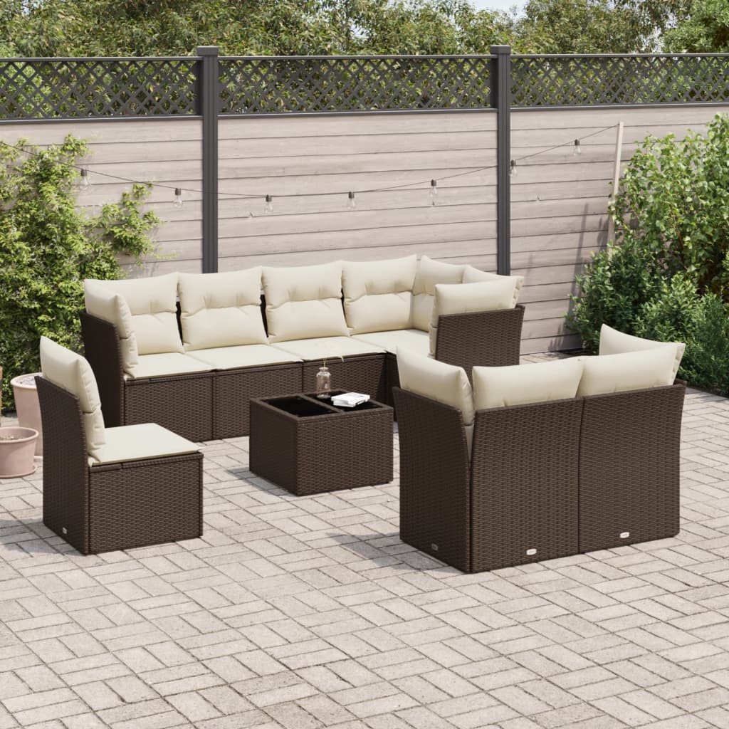 9-tlg. Garten-Sofagarnitur mit Kissen Braun Poly Rattan - Premium Gartenmöbel-Sets - Just €795.68! Shop now at homesales4u