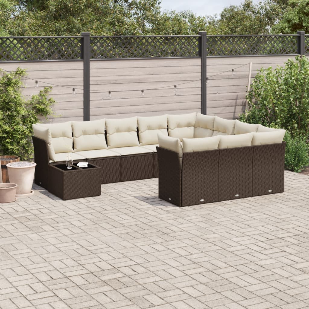 11-tlg. Garten-Sofagarnitur mit Kissen Braun Poly Rattan - Premium Gartenmöbel-Sets - Just €884.32! Shop now at homesales4u