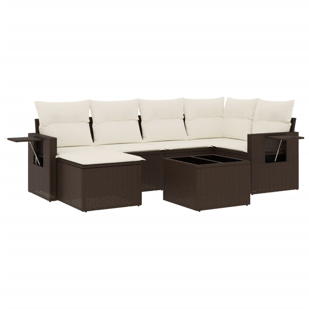 7-tlg. Garten-Sofagarnitur mit Kissen Braun Poly Rattan - Premium Gartenmöbel-Sets - Just €627.17! Shop now at homesales4u