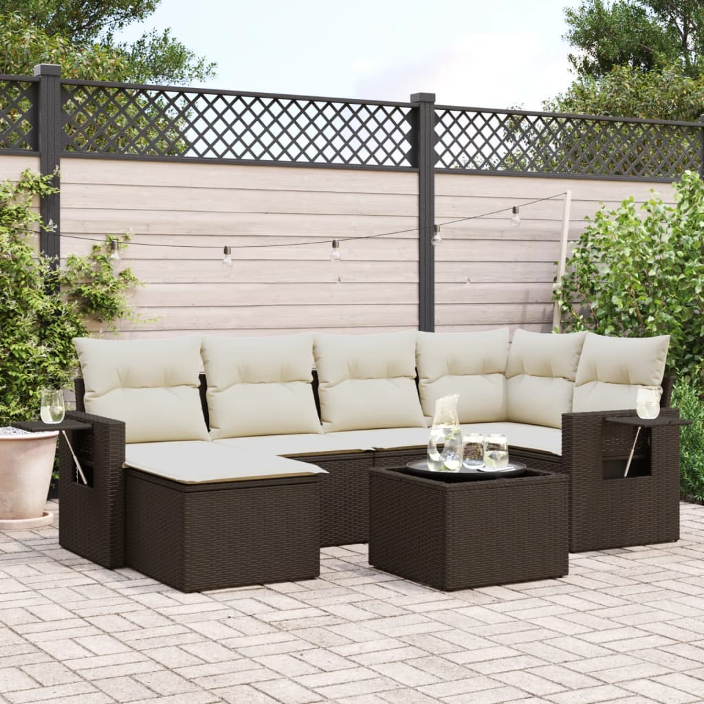 7-tlg. Garten-Sofagarnitur mit Kissen Braun Poly Rattan - Premium Gartenmöbel-Sets - Just €627.17! Shop now at homesales4u
