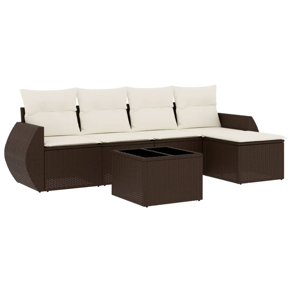 6-tlg. Garten-Sofagarnitur mit Kissen Braun Poly Rattan - Premium Gartenmöbel-Sets - Just €532.69! Shop now at homesales4u