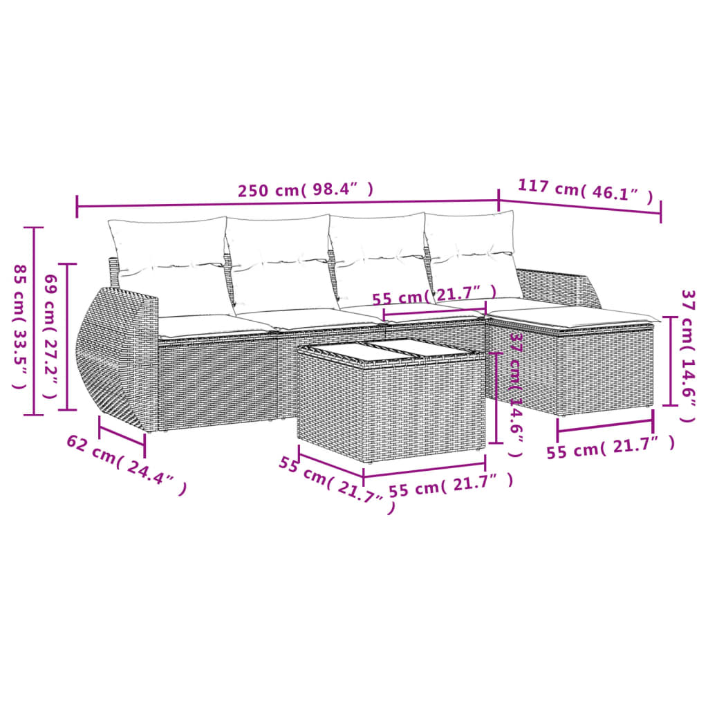 6-tlg. Garten-Sofagarnitur mit Kissen Braun Poly Rattan - Premium Gartenmöbel-Sets - Just €532.69! Shop now at homesales4u
