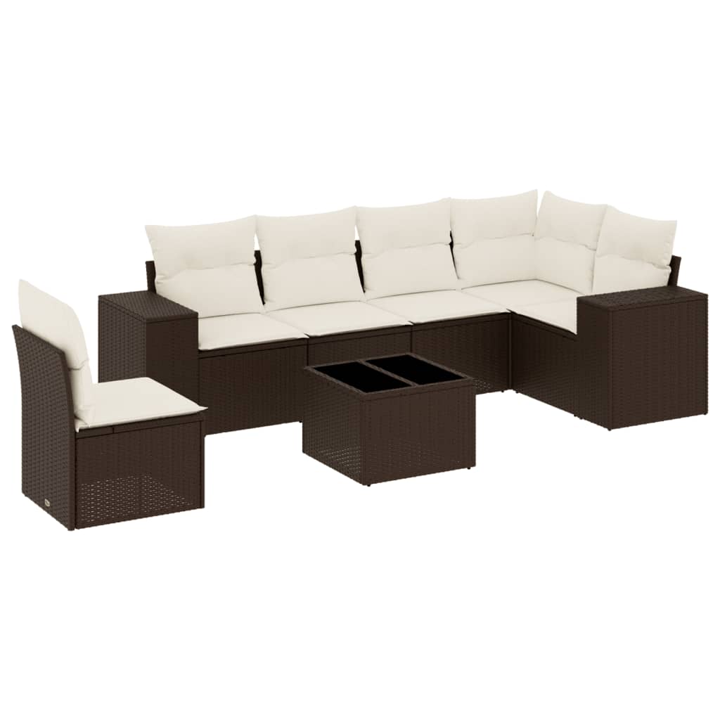 7-tlg. Garten-Sofagarnitur mit Kissen Braun Poly Rattan - Premium Gartenmöbel-Sets - Just €626.16! Shop now at homesales4u