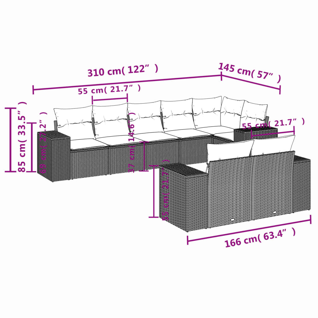 8-tlg. Garten-Sofagarnitur mit Kissen Braun Poly Rattan - Premium Gartenmöbel-Sets - Just €780.18! Shop now at homesales4u