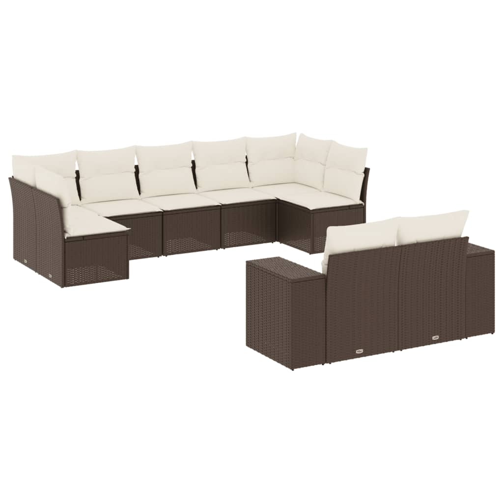 9-tlg. Garten-Sofagarnitur mit Kissen Braun Poly Rattan - Premium Gartenmöbel-Sets - Just €809.19! Shop now at homesales4u