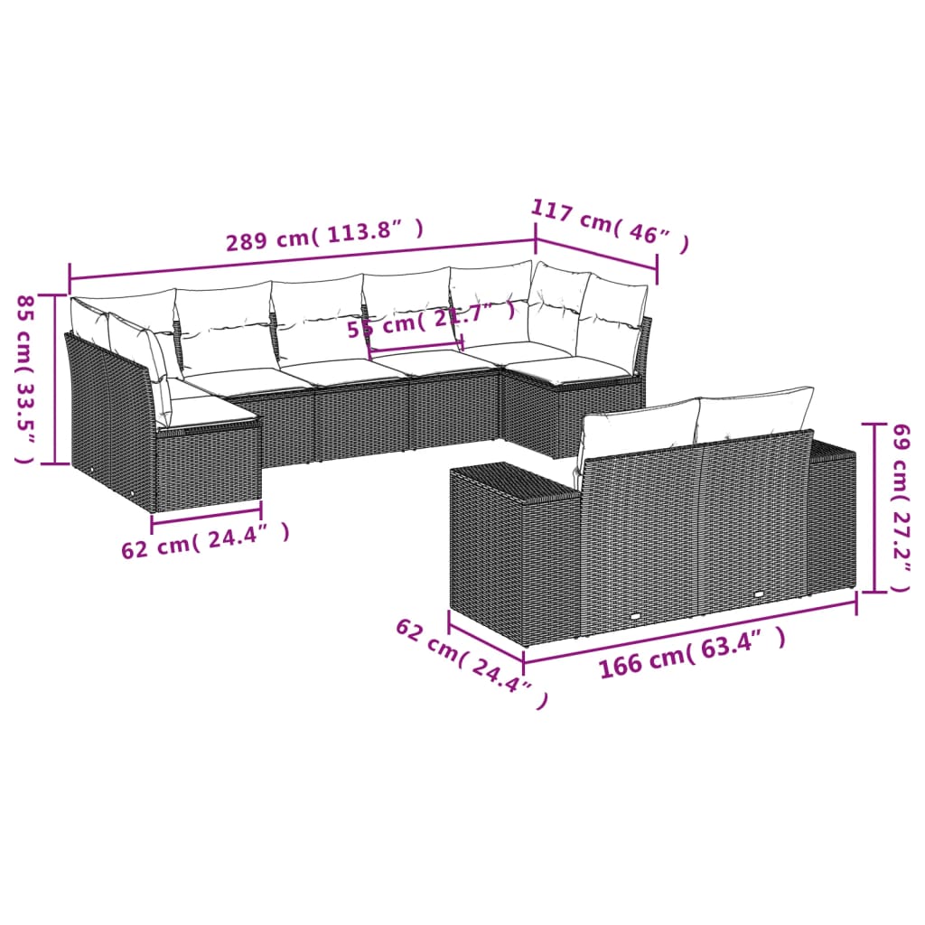 9-tlg. Garten-Sofagarnitur mit Kissen Braun Poly Rattan - Premium Gartenmöbel-Sets - Just €809.19! Shop now at homesales4u