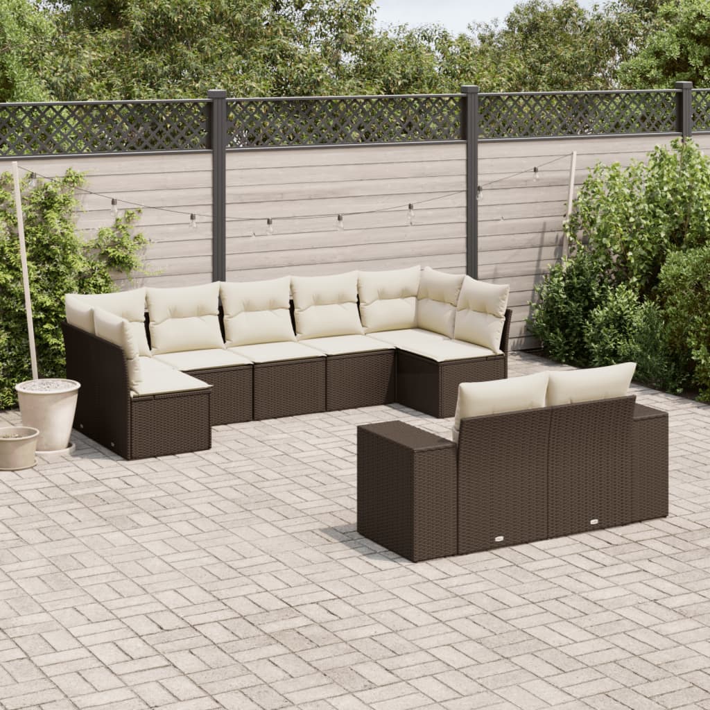 9-tlg. Garten-Sofagarnitur mit Kissen Braun Poly Rattan - Premium Gartenmöbel-Sets - Just €809.19! Shop now at homesales4u