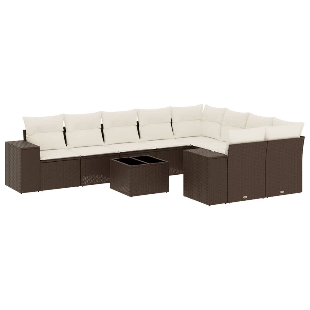10-tlg. Garten-Sofagarnitur mit Kissen Braun Poly Rattan - Premium Gartenmöbel-Sets - Just €884.72! Shop now at homesales4u