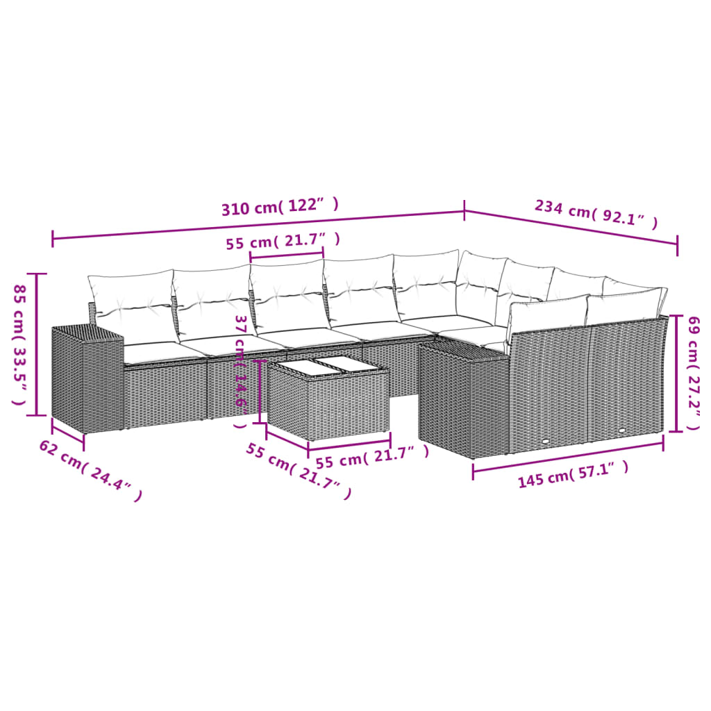 10-tlg. Garten-Sofagarnitur mit Kissen Braun Poly Rattan - Premium Gartenmöbel-Sets - Just €884.72! Shop now at homesales4u