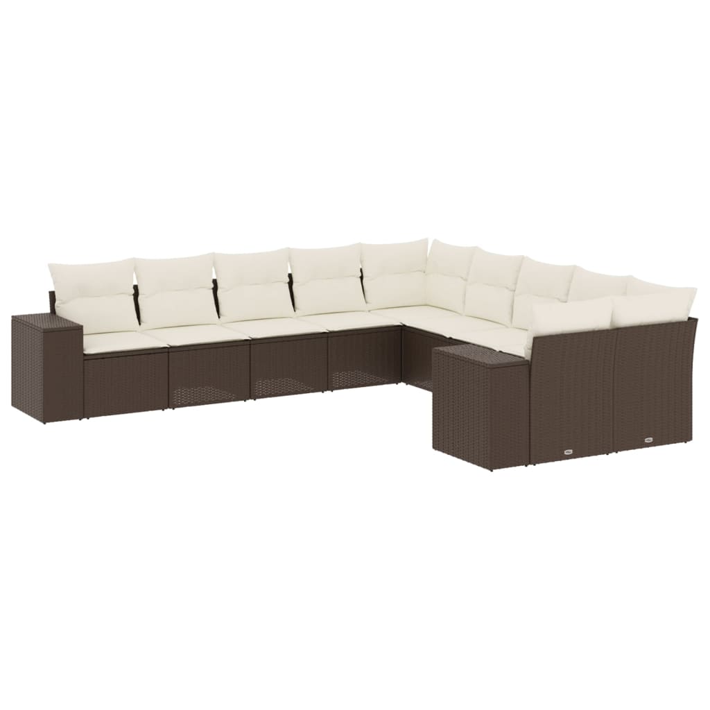 10-tlg. Garten-Sofagarnitur mit Kissen Braun Poly Rattan - Premium Gartenmöbel-Sets - Just €882.72! Shop now at homesales4u