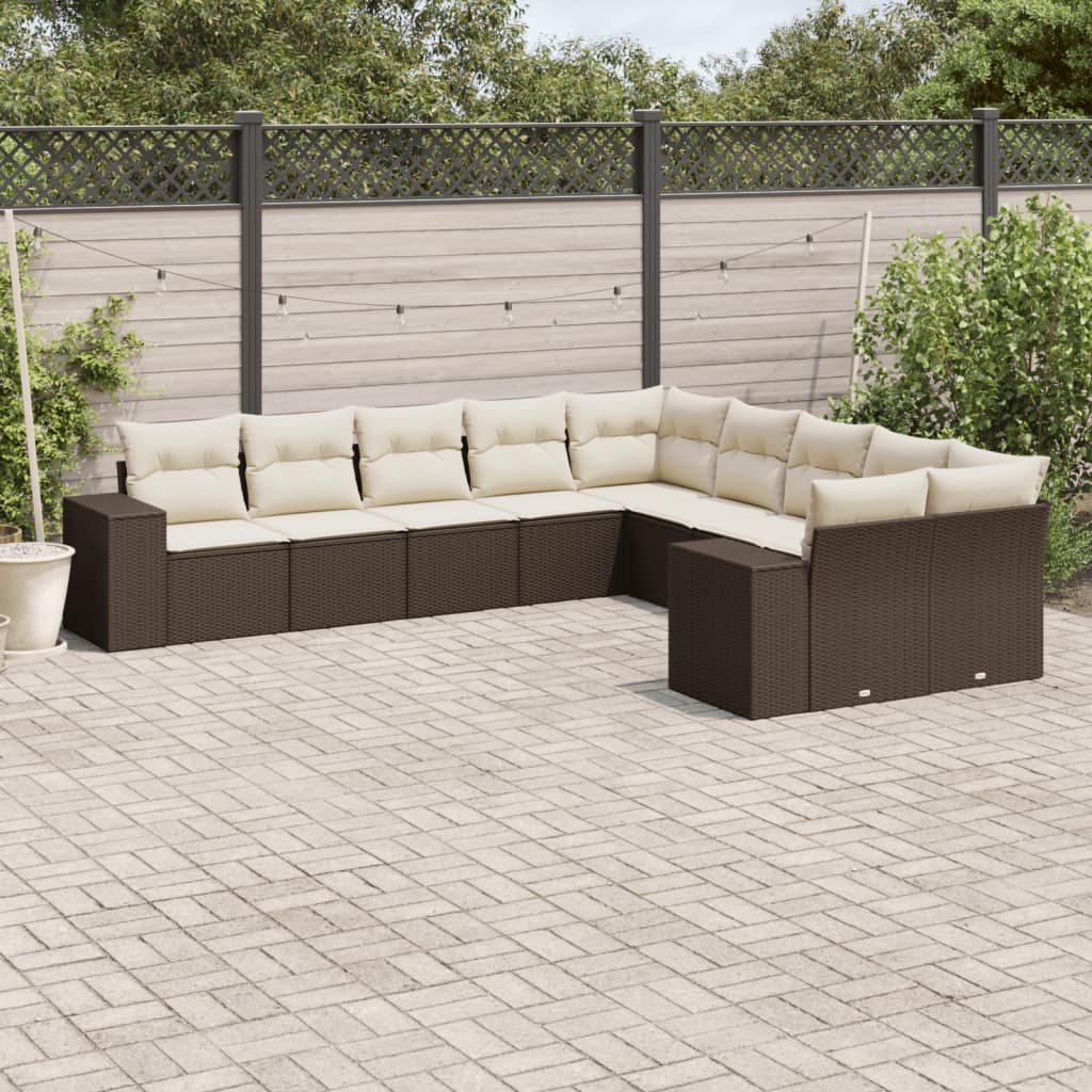 10-tlg. Garten-Sofagarnitur mit Kissen Braun Poly Rattan - Premium Gartenmöbel-Sets - Just €882.72! Shop now at homesales4u