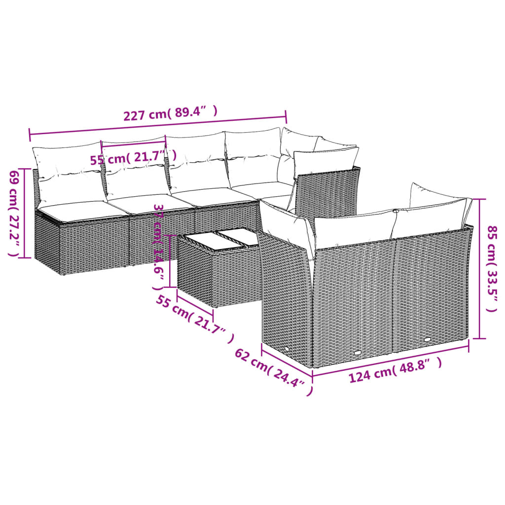 8-tlg. Garten-Sofagarnitur mit Kissen Braun Poly Rattan - Premium Gartenmöbel-Sets - Just €721.60! Shop now at homesales4u