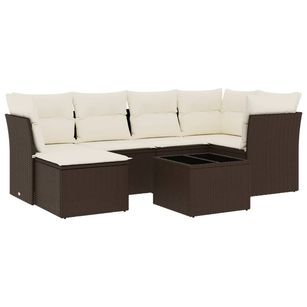 7-tlg. Garten-Sofagarnitur mit Kissen Braun Poly Rattan - Premium Gartenmöbel-Sets - Just €617.45! Shop now at homesales4u