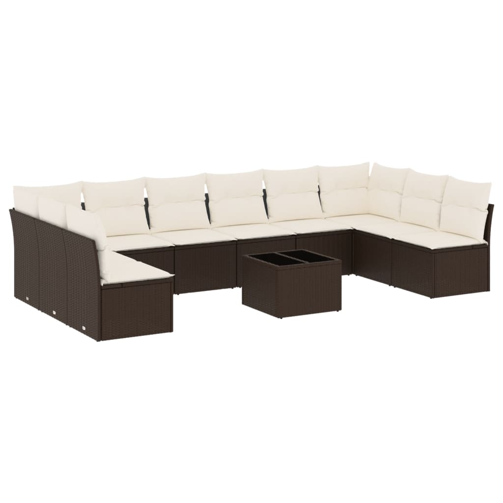 11-tlg. Garten-Sofagarnitur mit Kissen Braun Poly Rattan - Premium Gartenmöbel-Sets - Just €886.64! Shop now at homesales4u