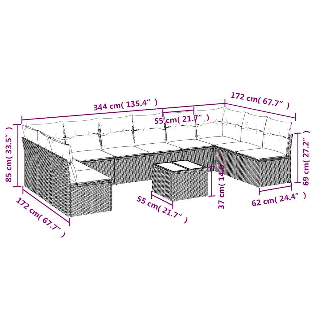 11-tlg. Garten-Sofagarnitur mit Kissen Braun Poly Rattan - Premium Gartenmöbel-Sets - Just €886.64! Shop now at homesales4u