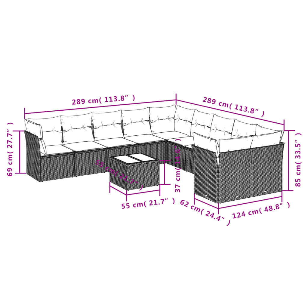 11-tlg. Garten-Sofagarnitur mit Kissen Braun Poly Rattan - Premium Gartenmöbel-Sets - Just €940.37! Shop now at homesales4u