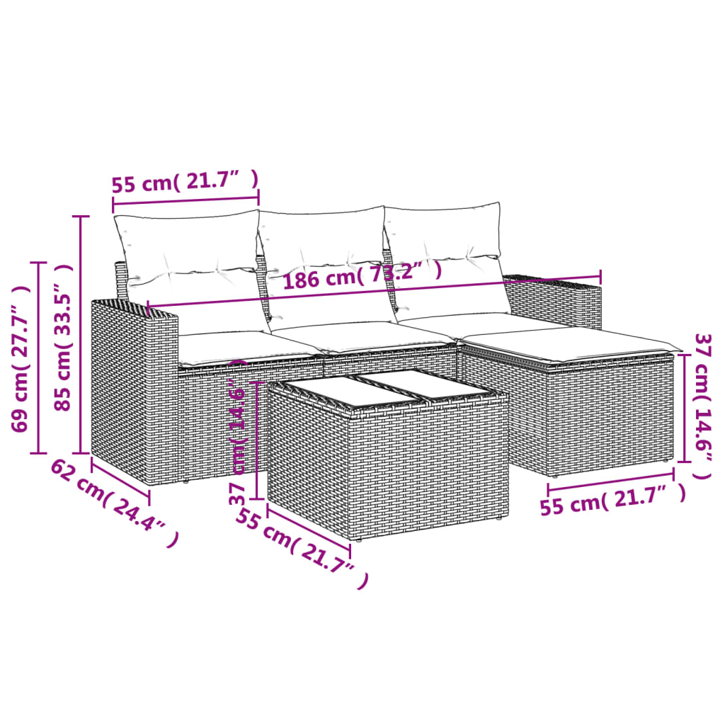 5-tlg. Garten-Sofagarnitur mit Kissen Braun Poly Rattan - Premium Gartenmöbel-Sets - Just €418.40! Shop now at homesales4u