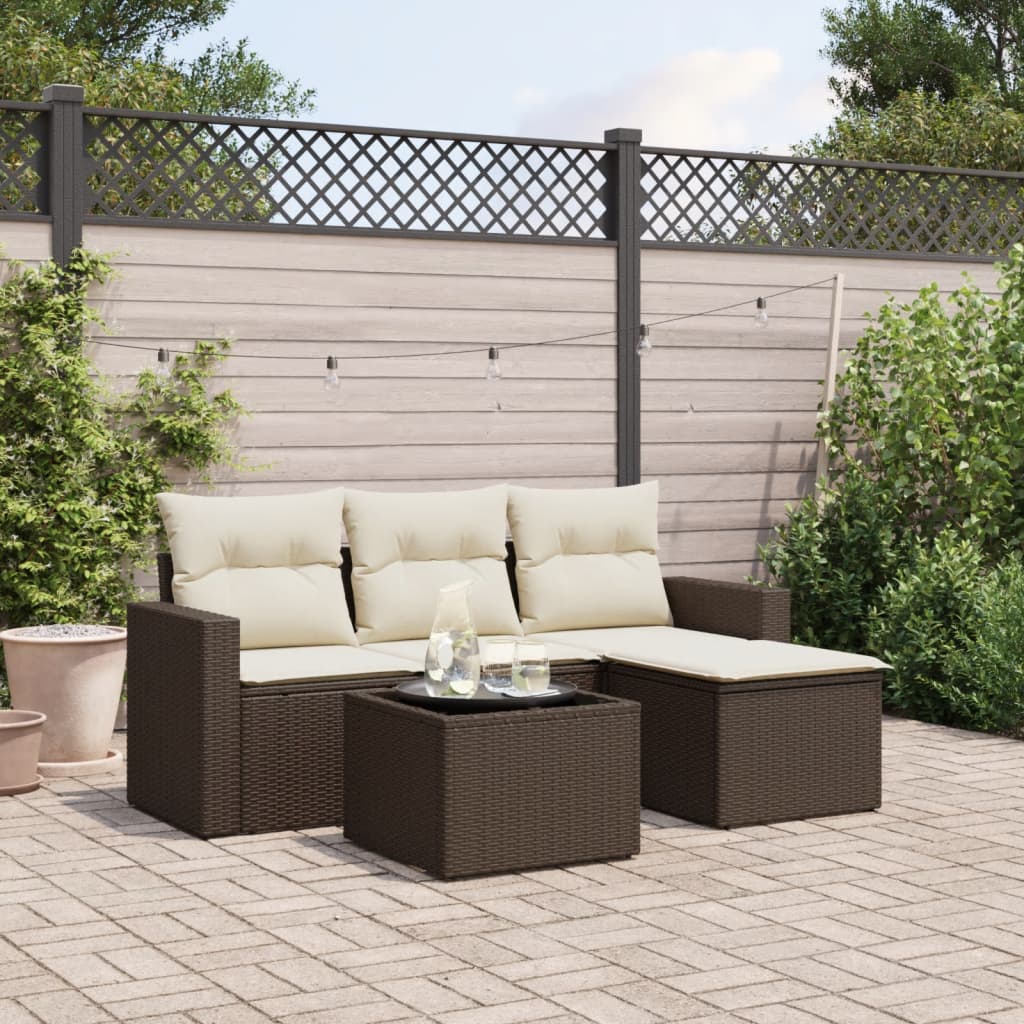 5-tlg. Garten-Sofagarnitur mit Kissen Braun Poly Rattan - Premium Gartenmöbel-Sets - Just €418.40! Shop now at homesales4u