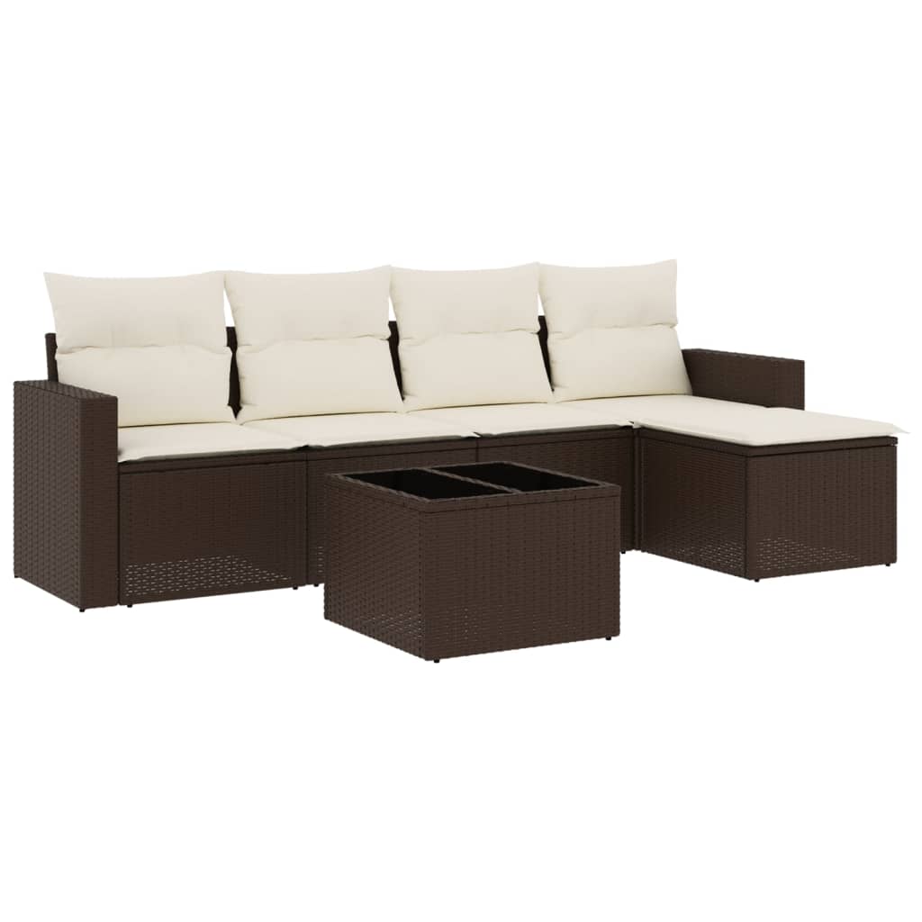 6-tlg. Garten-Sofagarnitur mit Kissen Braun Poly Rattan - Premium Gartenmöbel-Sets - Just €505.14! Shop now at homesales4u