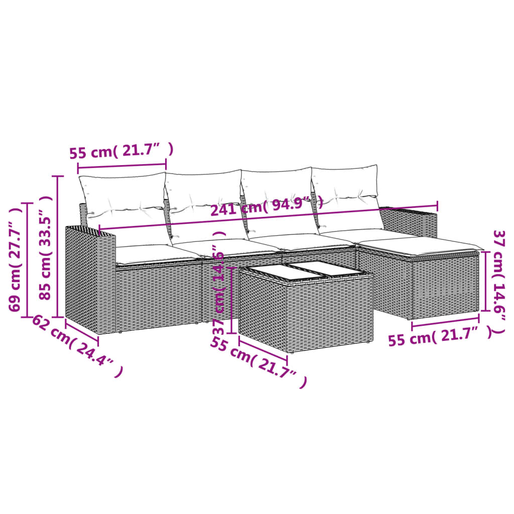6-tlg. Garten-Sofagarnitur mit Kissen Braun Poly Rattan - Premium Gartenmöbel-Sets - Just €505.14! Shop now at homesales4u