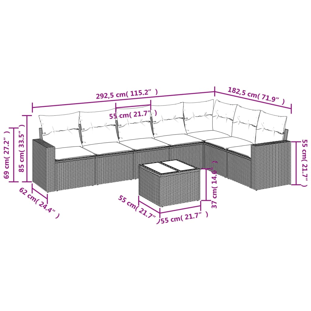 8-tlg. Garten-Sofagarnitur mit Kissen Braun Poly Rattan - Premium Gartenmöbel-Sets - Just €691.67! Shop now at homesales4u