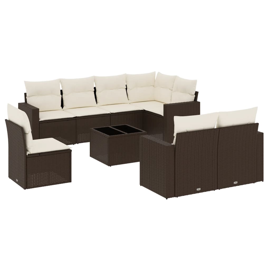 9-tlg. Garten-Sofagarnitur mit Kissen Braun Poly Rattan - Premium Gartenmöbel-Sets - Just €805.39! Shop now at homesales4u